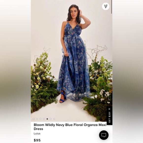 NWT Lulus Bloom Wildly Navy Blue Flora Organza Maxi Dress sz XL - Picture 1 of 7